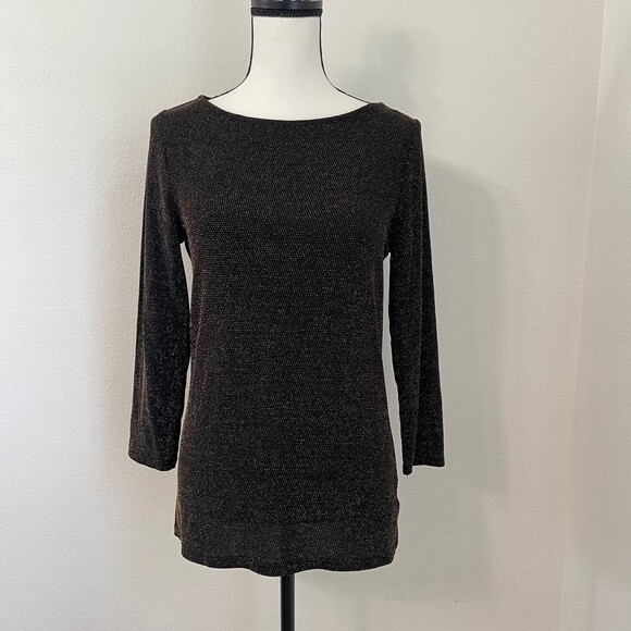 Michael Kors long sleeve black gold shimmer top. Size M - Picture 1 of 12
